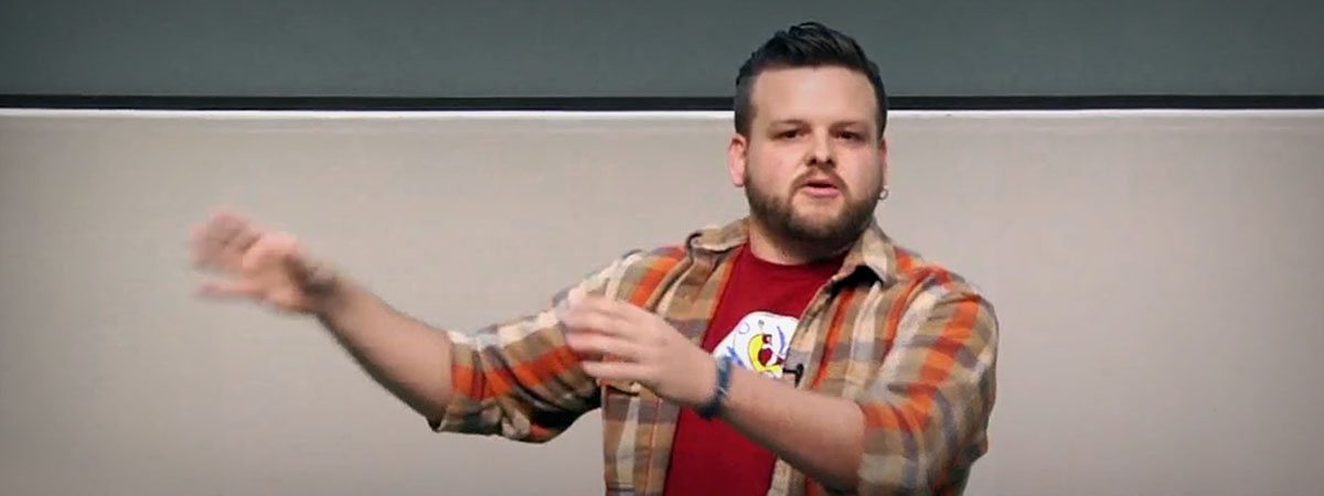 Photo: Speaking on gathering better project requirements with a user focus at WordCamp Minneapolis 2015.